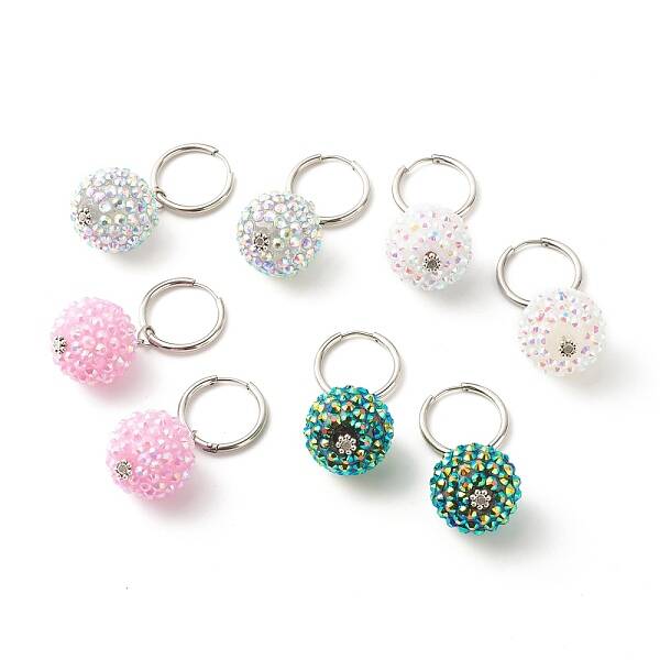 Sparkling Rhinestone Ball Dangle Hoop Earrings