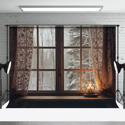 Warm Light Snowy Tree Window Photo Winter Backdrop - Aperturee