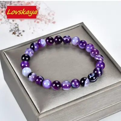 Purple Lace Agate Natural Crystal Bead Bracelet，Fashionable And Elegant, Unisex, Suitable For Various Occasions, Crystal Br...