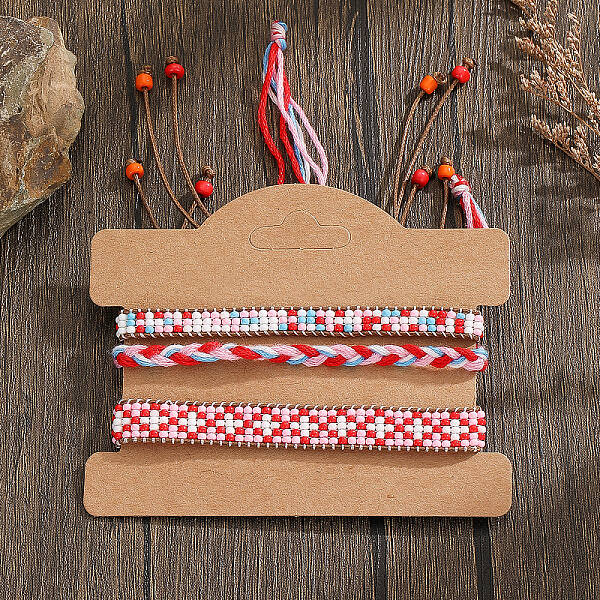Bohemian Style Glass Seed Beads Handmade Bracelet Sets with Geometric Pattern