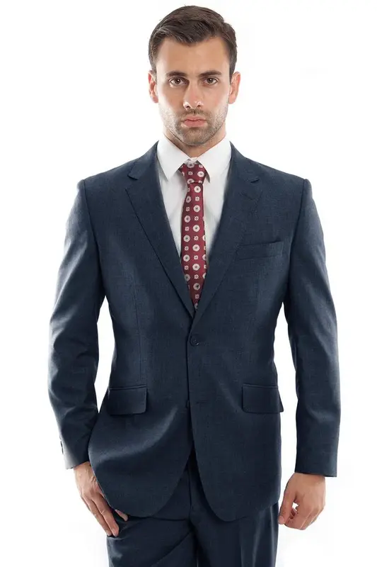 Indigo Blue Modern Fit Wool Suit - Men's Designer Two Button