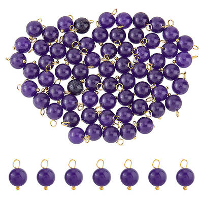 80Pcs Natural Amethyst Round Charms
