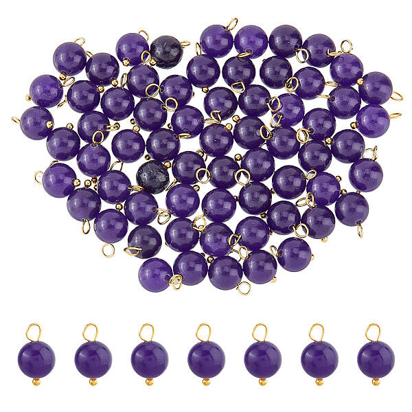 80Pcs Natural Amethyst Round Charms