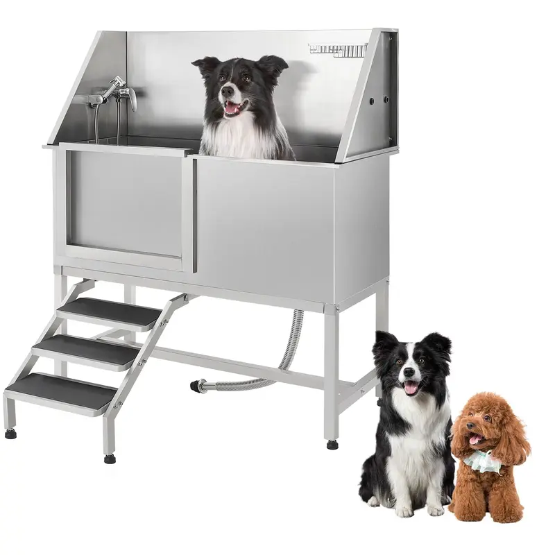 Garvee 60 Professional Stainless Steel Dog Washing Station, Dog Bathtub with Stairs, Non-Slip Grate, Durable & Rust-Resista...