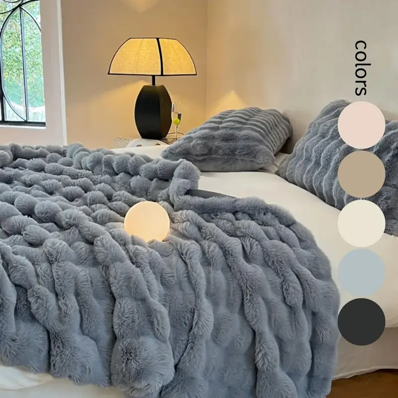 Solid Color Faux Rabbit Fur Blanket, 1 Count Soft Comfy Skin-friendly Warm Throw, Bedding Supplies for Home Bedroom Living Ro...