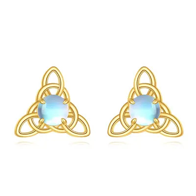 14K Gold Moonstone Celtic Knot Stud Earrings