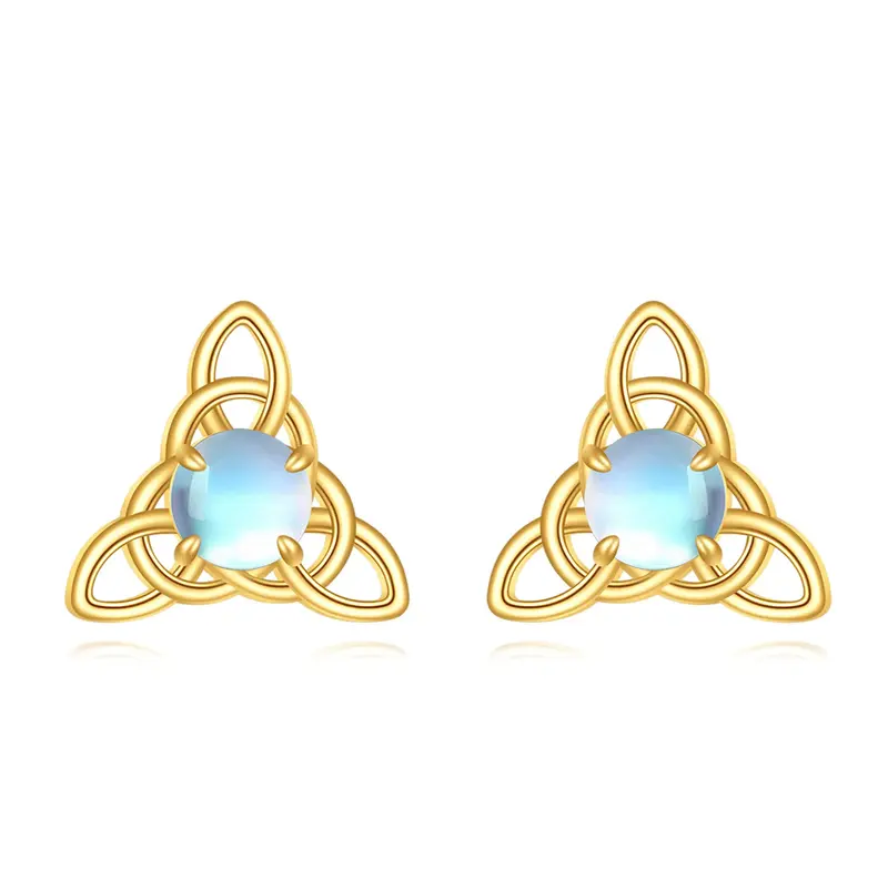 14K Gold Moonstone Celtic Knot Stud Earrings