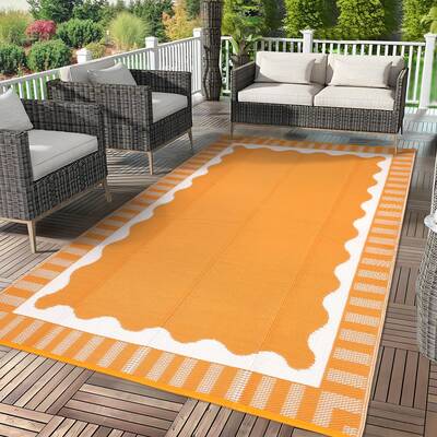 Garvee Waterproof & UV Resistant Outdoor Rug - 8x10ft Modern Reversible Plastic Mat - mark Resistant Patio Carpet for Backyar...