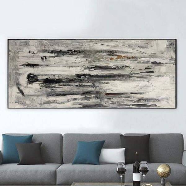 Black & White Painting Abstract Painting on Canvas Minimalist Art Contemporary Grey Art Acrylic Painting on Canvas Origin...