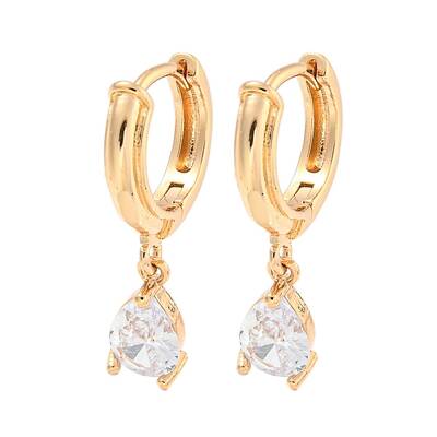 Brass Micro Pave Clear Cubic Zirconia Hoop Earrings