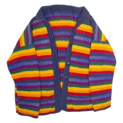 Womens Patterned Cardigan Blue Striped Collared Tight Knit Wool XL