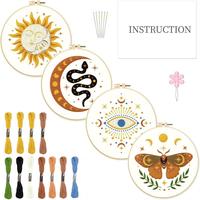 Embroidery Kit, 4 Counts/set Including Embroidery Cloth, Embroidery Hoop, Thread and Needle, DIY Crafts Cross Stitch Set for...