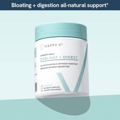 Happy V Debloat  Digest Capsules - 23 Digestive Enzymes for Bloating Relief & Gut Health - Natural Wellness Supplement f