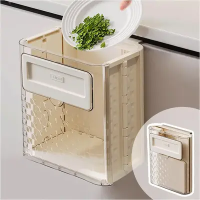 Wall Mounted Cabinet Door Hanging Trash Can, 1 Count Foldable Kitchen Waste Bin, Kitchen Waste Storage Box, Household Kitchen...