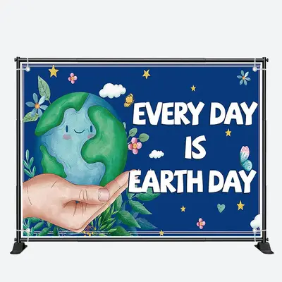 Floral Blue Save Planet Earth Day Theme Backdrop - Aperturee