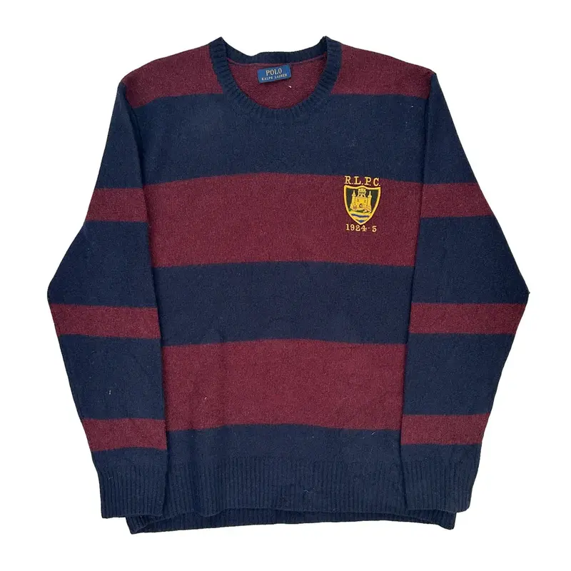 Rlpc 1924-5 Ralph Lauren Striped Jumper - Large Block Colour Wool