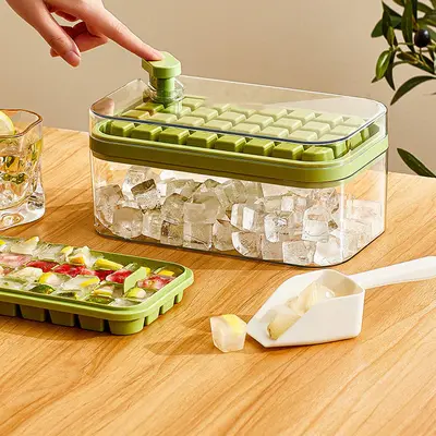 One-button Press Type Ice Mold Box Plastics Ice Cube Maker Ice Tray Mold With Storage Box With Lid Bar Kitchen Accessories | ...