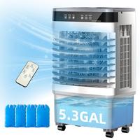 Portable Cooling Fan with 12H Timer,4 Ice Packs ,2.1/3.7/5.3 Gal Water Tank, Evaporative Air Cooler 3 Speeds, 120°Oscillatio...
