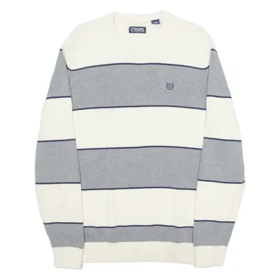 CHAPS Mens Patterned Jumper Cream Striped Tight Knit L