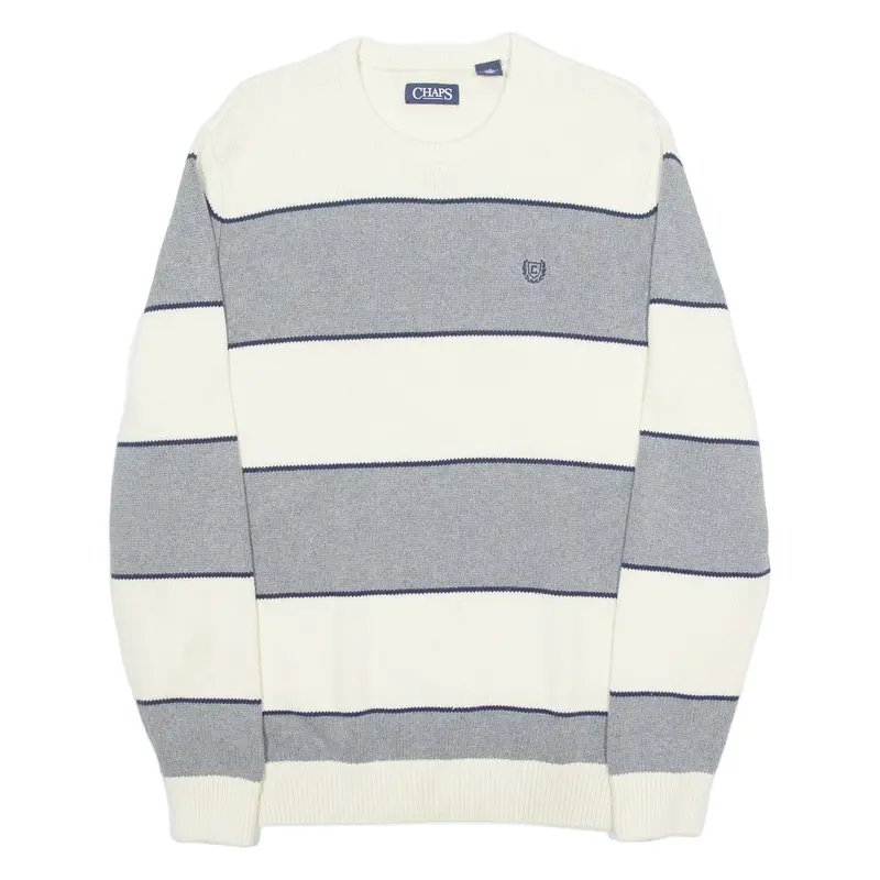 CHAPS Mens Patterned Jumper Cream Striped Tight Knit L