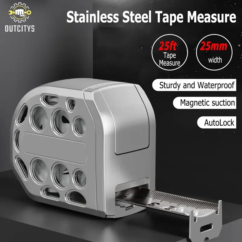 25FT/16FT Retractable Tape Measure Stainless Steel Measuring Tape With Double sided Scale Waterproof Portable AutoLock Ruler ...