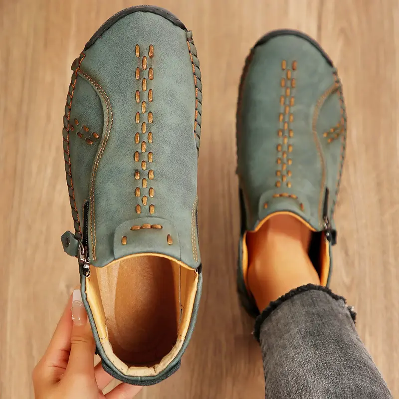 Women's Short Boots Fashion Side Zipper Design Classic Workwear Style Slip Resistant Durable Casual Boots. Girl Walking Shoes...