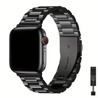 Stainless Steel Watch Band (Only Band), 1 Count Three-bead Folding Buckle Design Smart Watch Band with Adjustable Tool, Compa...