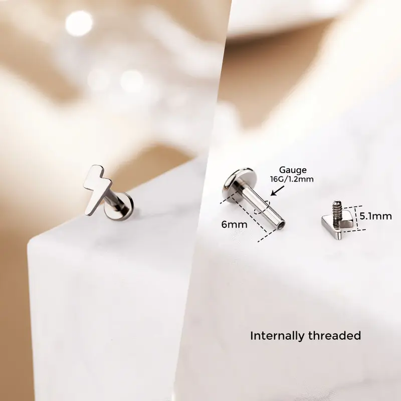 Cute Shape Titanium Internally Threaded  Helix Stud - Lightning Bolt