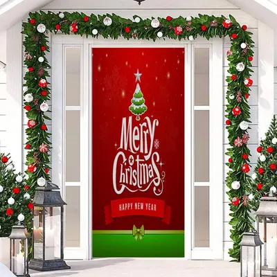 Red Green Happy New Year Merry Christmas Door Cover - Aperturee