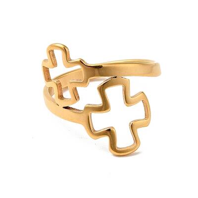 Ion Plating(IP) 201 Stainless Steel Double Cross Finger Ring for Women