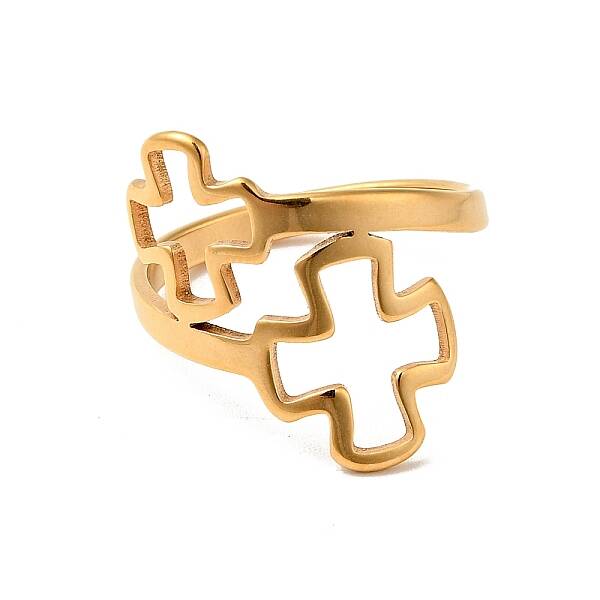 Ion Plating(IP) 201 Stainless Steel Double Cross Finger Ring for Women