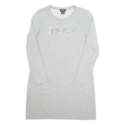 DKNY Womens Jumper Dress Grey Long Sleeve Midi L