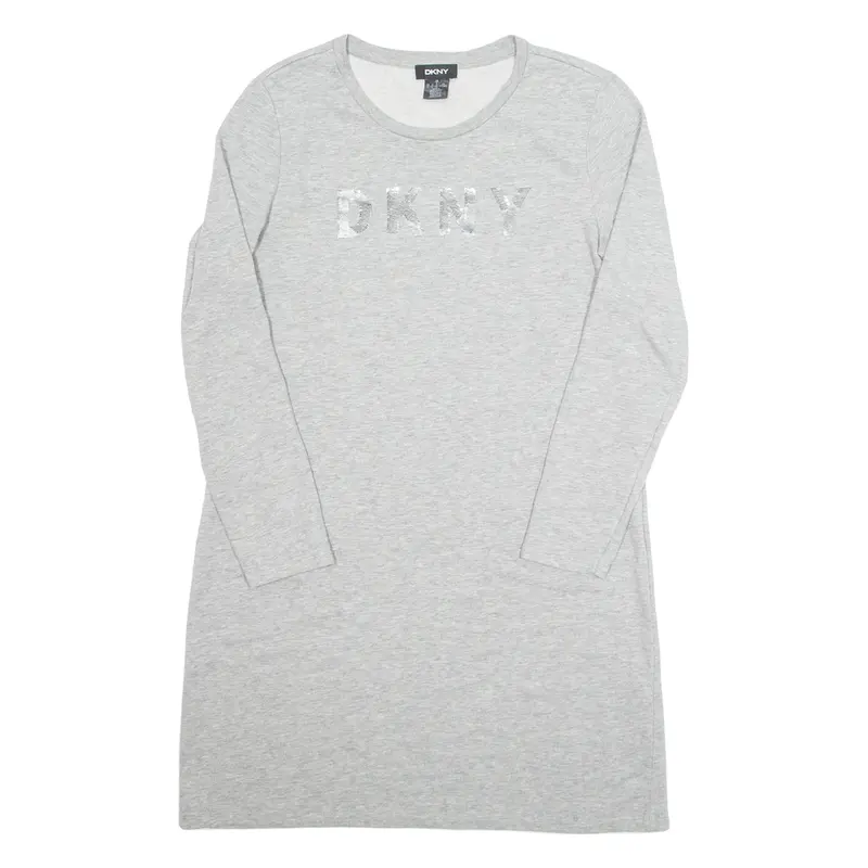 DKNY Womens Jumper Dress Grey Long Sleeve Midi L