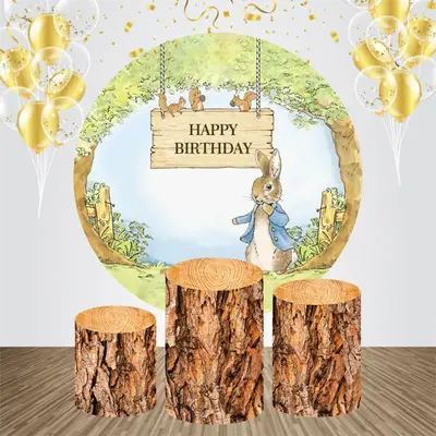 Round Tree Cute Bunny Squirrel Birthday Backdrop Kit - Aperturee