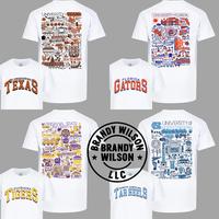 All Team College T-Shirt – White, Hand-Drawn University Impressions Artwork, Unisex Design