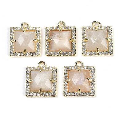 Natural Moonstone Faceted Square Charms