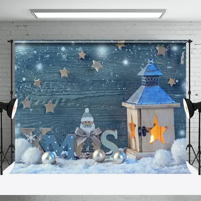 Winter Wood Snowman Star Photo Christmas Backdrop - Aperturee