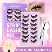 Geeneiya Strip Lashes with 2.0 Upgraded Version Strip Lash Bond and Seal, False Eyelashes Tweezers, 7 Pairs Reusable Cat Eye ...