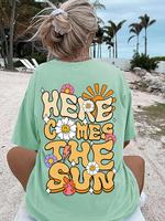 Women's Floral & Letter Print Round Neck Graphic Tee, Vintage Trendy Casual Drop Shoulder Half Sleeve T-shirt For Daily Wear,...