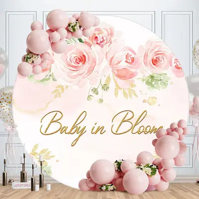 Aperturee Pink Floral Baby In Bloom Baby Shower Backdrop