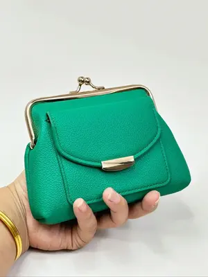 Women's Solid Color Short Wallet, Fashionable Pu Leather Kiss-lock Card Holder for Daily Used, Casual Trendy Versatile High-q...