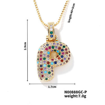 Brass Pave Colorful Cubic Zirconia Letter Pendant Box Chain Necklaces