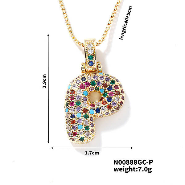 Brass Pave Colorful Cubic Zirconia Letter Pendant Box Chain Necklaces