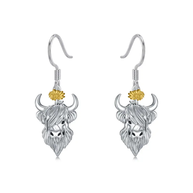 Sterling Silver Two-tone Cow Drop Earrings
