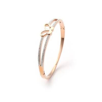 Fashionable Butterfly Stainless Steel Pave Rhinestone Hinged Bangles for Women