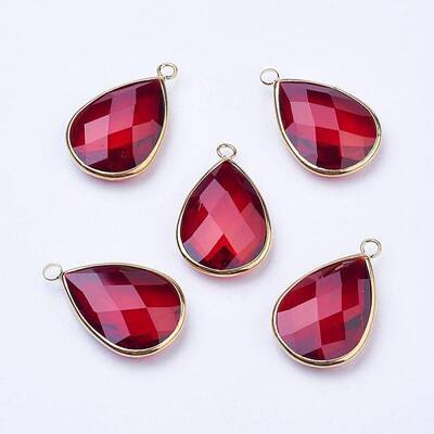Golden Tone Brass Glass Teardrop Pendants