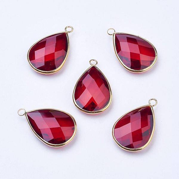 Golden Tone Brass Glass Teardrop Pendants