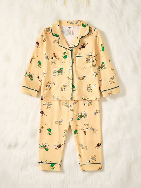 Kids'  Pajamas - Long-Sleeve & Long-Pant Button-Up Style Blue All-Over Print • Dinosaur Pattern • Soft Comfortable Fabric...
