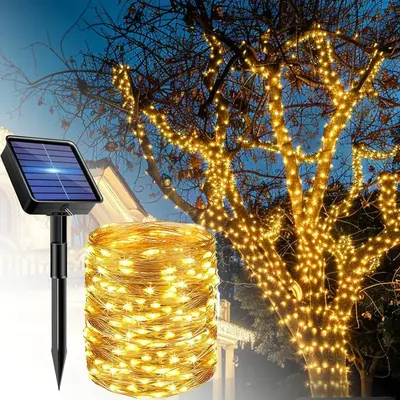 Solar Rope Lights, 66ft 200 LED Solar String Lights, 8 Modes Waterproof Outdoor Lights for Garden Patio Pool Tree Decoration ...