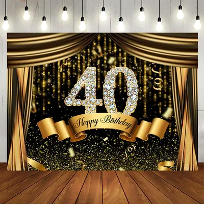 Aperturee Black Gold Glitter Bokeh 40th Birthday Backdrop